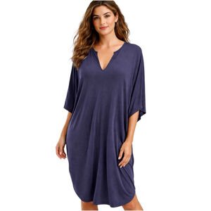 Barefoot Dreams Luxe Milk Jersey Caftan Indigo Blue